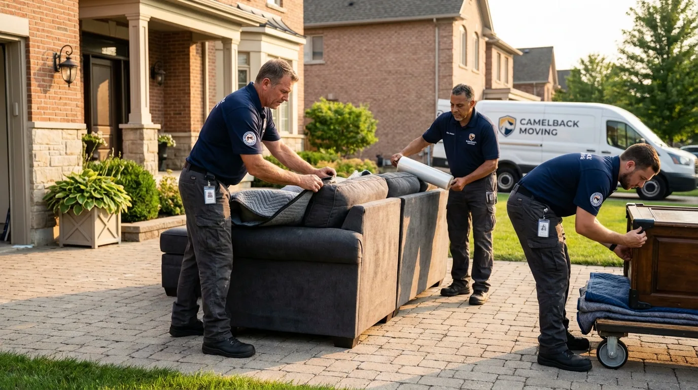 Large estate moving crew wrapping furniture in Saint Helen, MI
